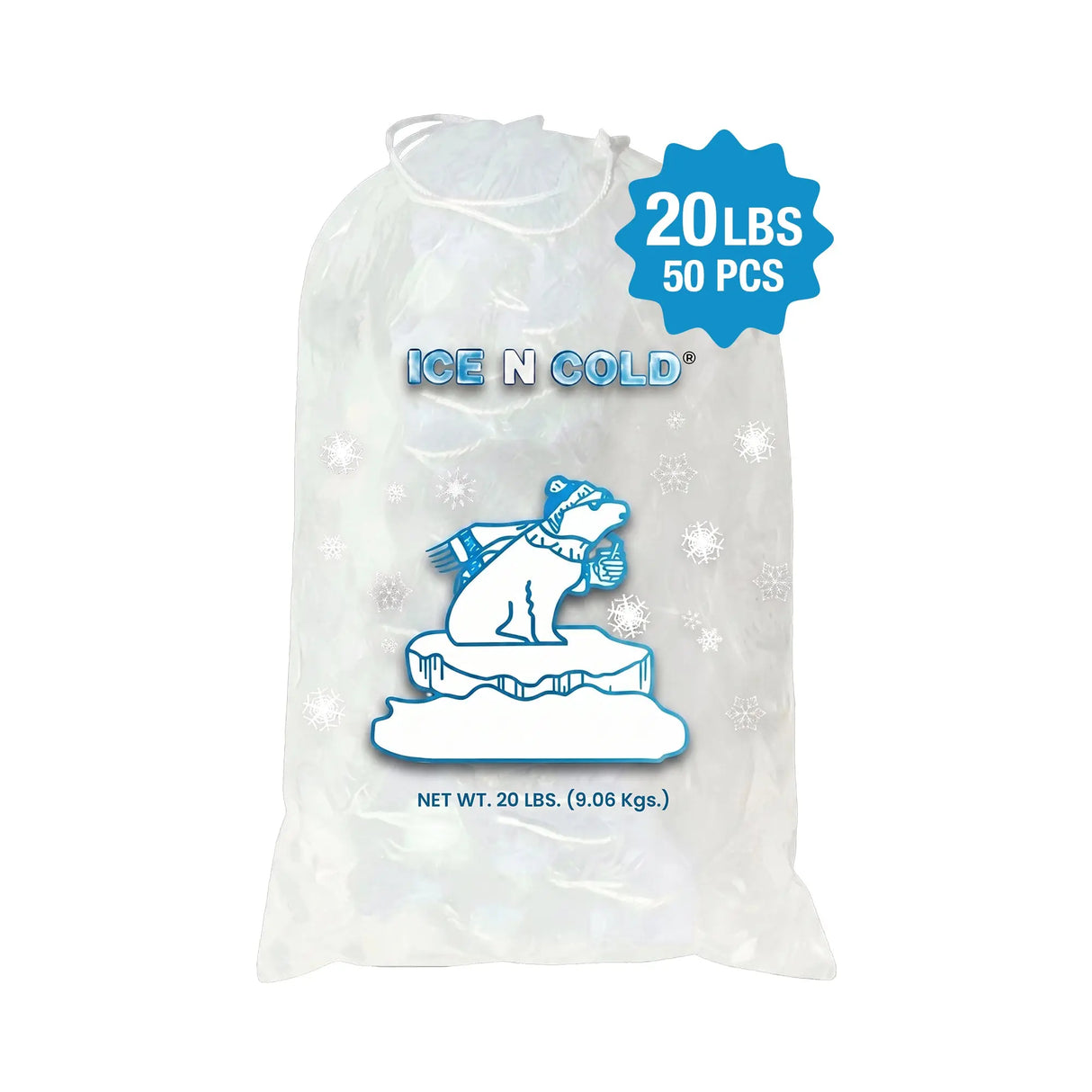 ICE N COLD® 20lb Ice Bags with Drawstring Closure | 50 mic Thickness | Portable Storage and Freezer Keeper ICE N COLD®