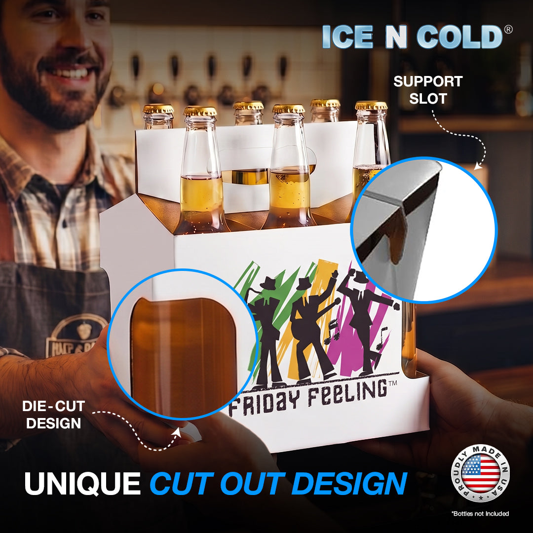 6pk Cardboard Carrier (Friday Feeling Die-Cut) 12oz Bottles & Cans | Made In USA C-Store Packaging
