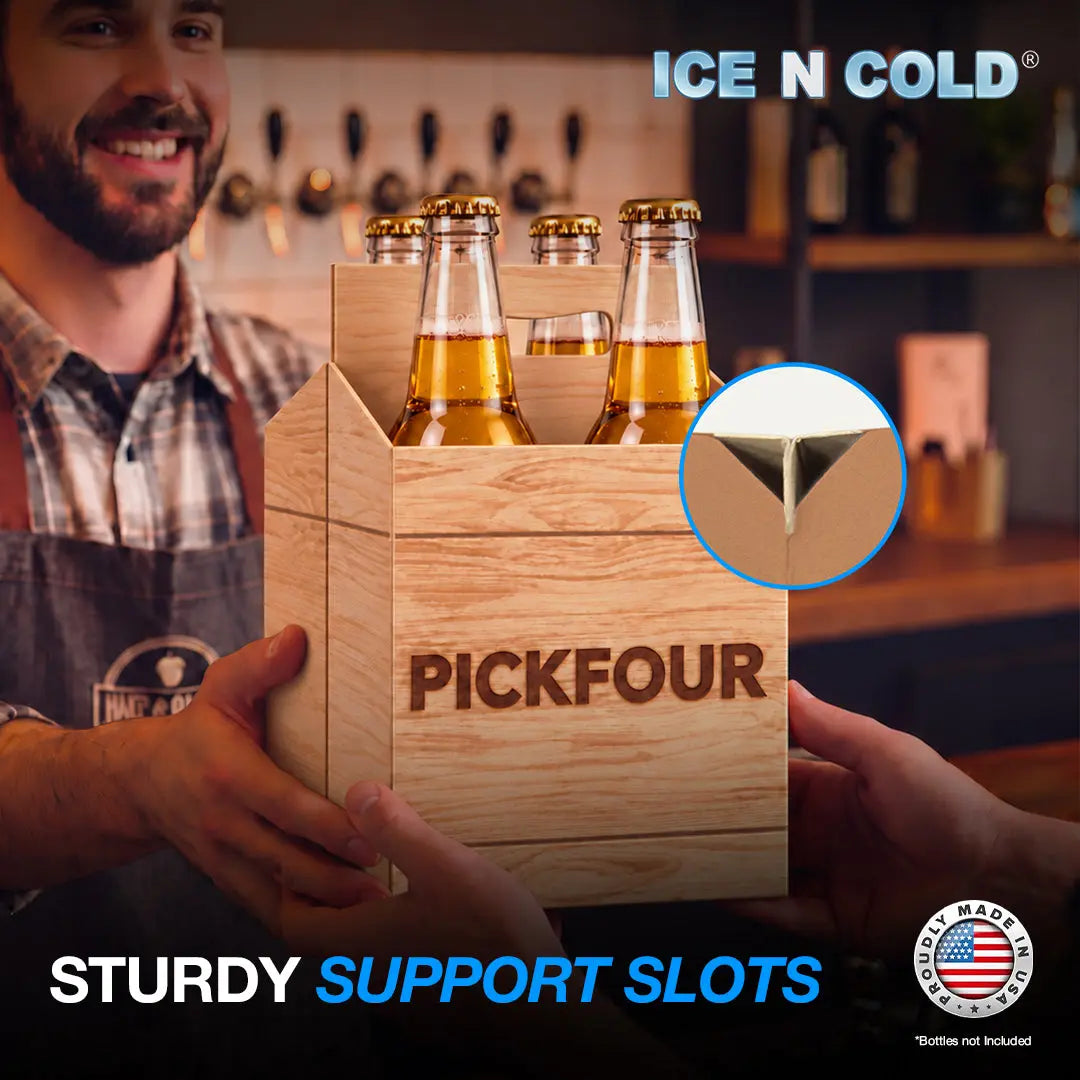 4pk Cardboard Carrier (Crate PickFour) - 12oz Bottles & Cans ICE N COLD®