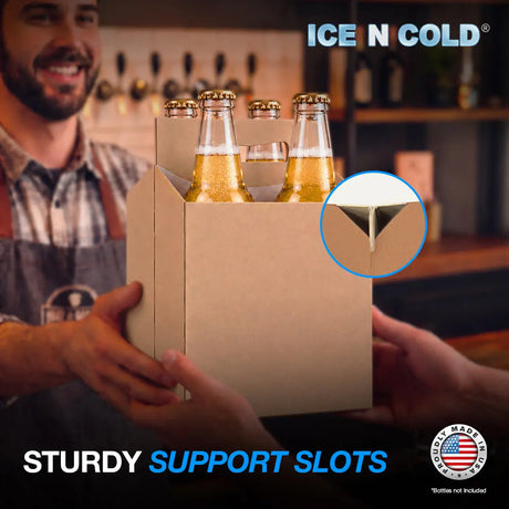 4pk Cardboard Carrier (Kraft Brown) - 12oz Bottles & Cans ICE N COLD®