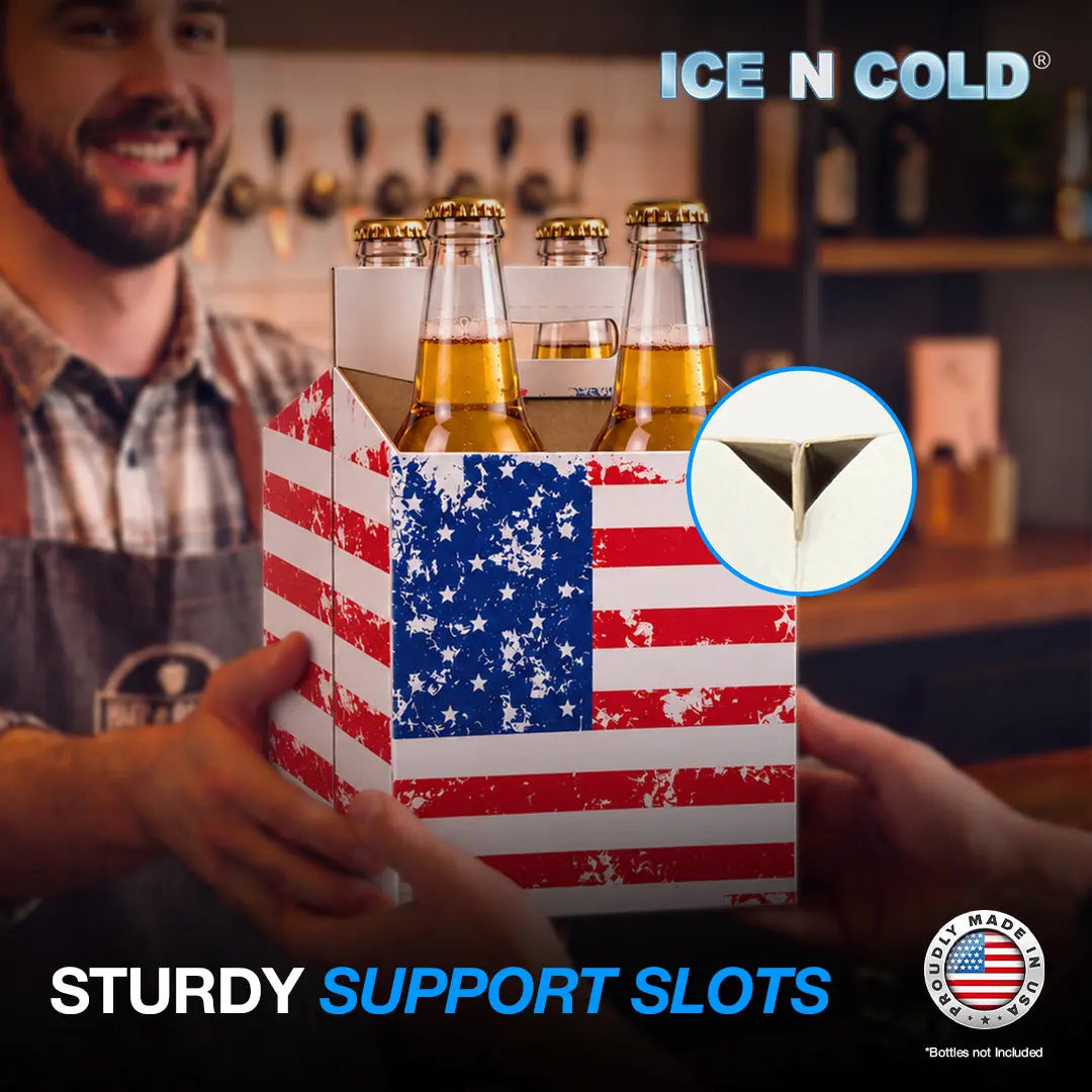 4pk Cardboard Carrier (American Flag) - 12oz Bottles & Cans ICE N COLD®