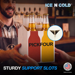 4pk Cardboard Carrier (White PickFour) - 12oz Bottles & Cans ICE N COLD®