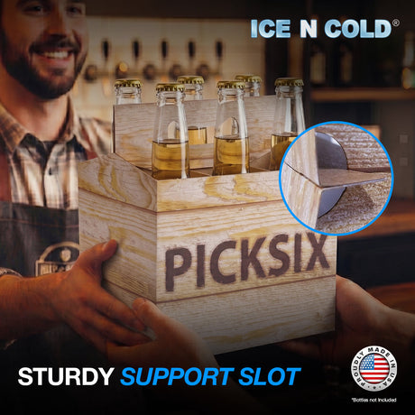 6pk Crate Cardboard Bottle Holder (Brown Crate Pick Six) 12oz Bottles & Cans | Made In USA ICE N COLD®