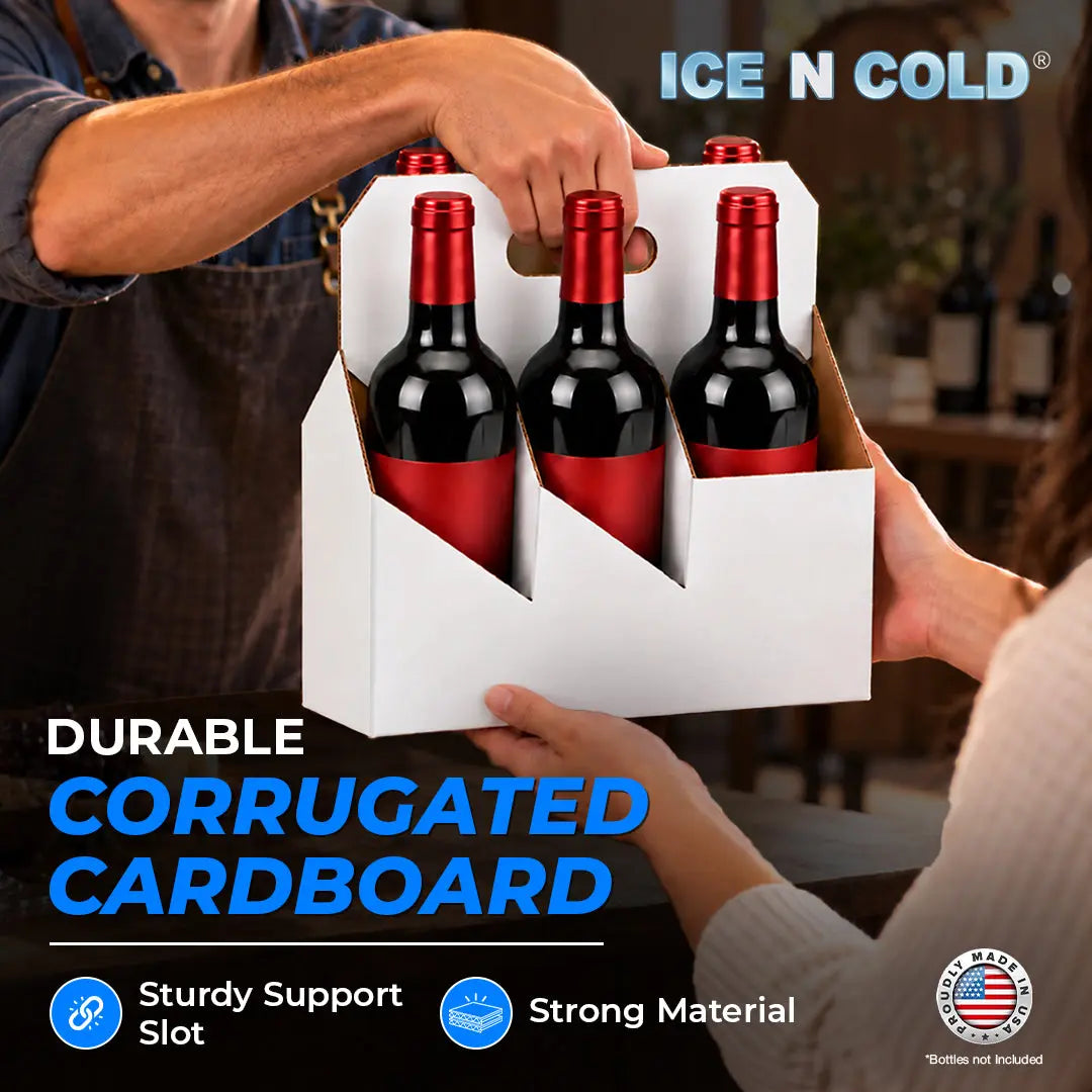 6pk Cardboard Wine Bottle Carrier (White) - 750ml & 22oz Wine & Beer Bottles ICE N COLD®