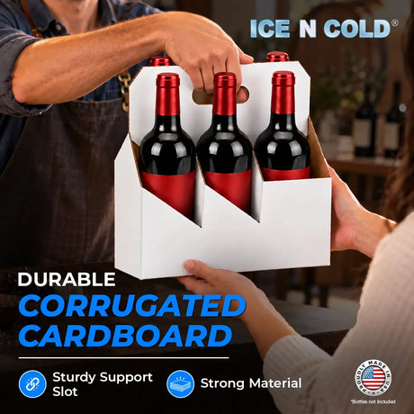 6pk Cardboard Wine Bottle Carrier (White) - 750ml & 22oz Wine & Beer Bottles ICE N COLD®