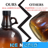 1 Gallon (128 oz) Amber Glass Jug/Growler w/ 38mm Black Polyseal Lid & Cap | Pack of 1