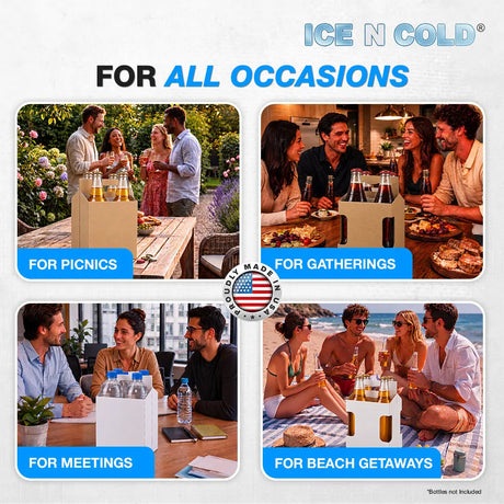 4pk Cardboard Carrier (Variety, White & Kraft, Plain & Die-Cut Label View) - 12oz Bottles & Cans ICE N COLD®