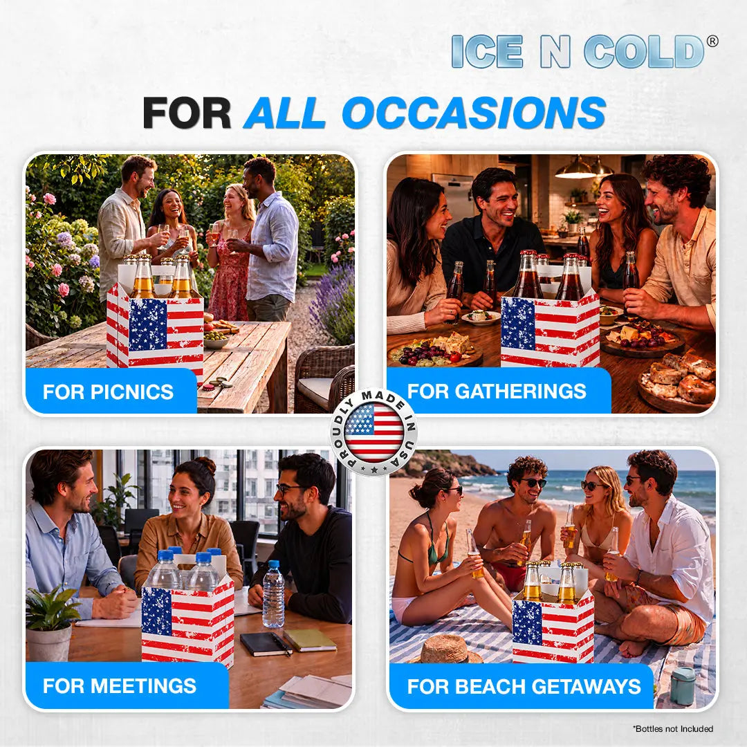 4pk Cardboard Carrier (American Flag) - 12oz Bottles & Cans ICE N COLD®