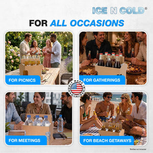 6pk Cardboard Carrier Kraft Die-Cut 12oz - 16oz Bottles 8x7x5 for Convenience Store, Eco-Friendly, Moisture & Humidity Resistant, High Quality 18 Point Wet Board Strength (6 Pack) ICE N COLD®