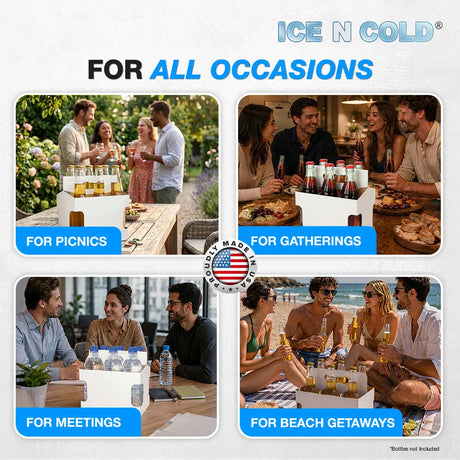 6pk Cardboard Carrier White Die-Cut 12oz - 16oz Bottles 8x7x5 for Convenience Store, Eco-Friendly, Moisture & Humidity Resistant, High Quality 18 Point Wet Board Strength (6 Pack) ICE N COLD®