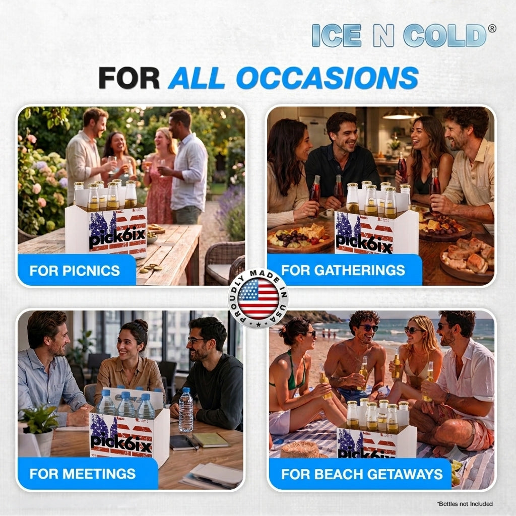 6pk Cardboard Carrier (Flag) 12oz Bottles & Cans | Made In USA ICE N COLD®