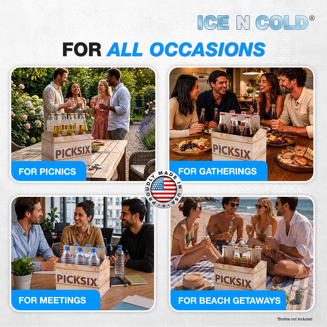 6pk Crate Cardboard Bottle Holder (Brown Crate Pick Six) 12oz Bottles & Cans | Made In USA ICE N COLD®