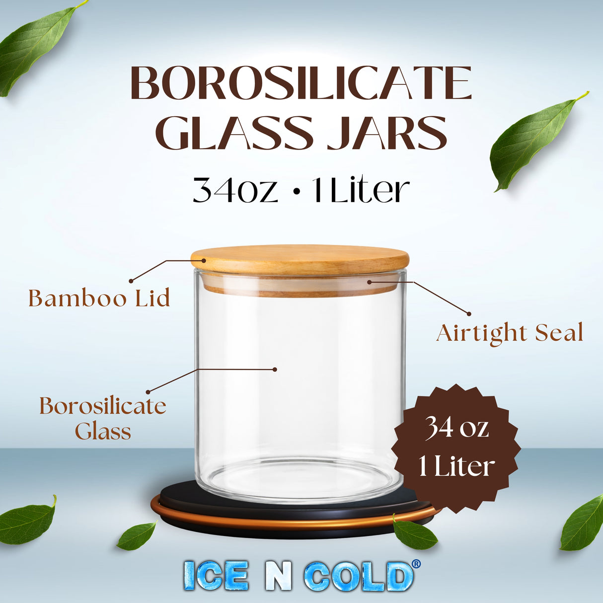Borosilicate Glass Storage Canisters with Bamboo Lids - Airtight Pantry Jars for Flour, Sugar, Rice, Pasta, Coffee & Candles - Clear Kitchen Containers