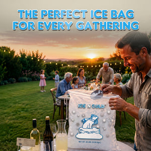 ICE N COLD® 20lb Ice Bags with Drawstring Closure | 50 mic Thickness | Portable Storage and Freezer Keeper