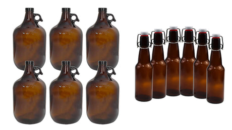 1 Gallon Glass Jugs and 16-20oz Growlers Sets For Beverages, Oil, Vinegar, Kombucha, Beer, Water, Soda, Kefir