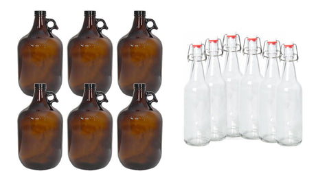 1 Gallon Glass Jugs and 16-20oz Growlers Sets For Beverages, Oil, Vinegar, Kombucha, Beer, Water, Soda, Kefir