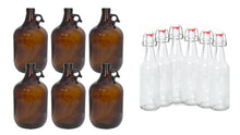 Load image into Gallery viewer, 1 Gallon Glass Jugs and 16-20oz Growlers Sets For Beverages, Oil, Vinegar, Kombucha, Beer, Water, Soda, Kefir
