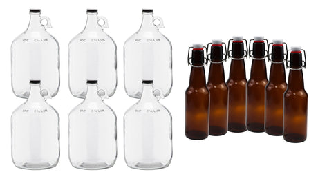 1 Gallon Glass Jugs and 16-20oz Growlers Sets For Beverages, Oil, Vinegar, Kombucha, Beer, Water, Soda, Kefir