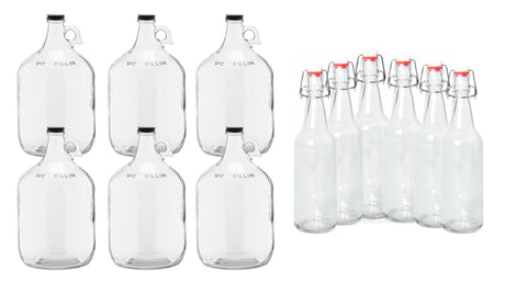 1 Gallon Glass Jugs and 16-20oz Growlers Sets For Beverages, Oil, Vinegar, Kombucha, Beer, Water, Soda, Kefir