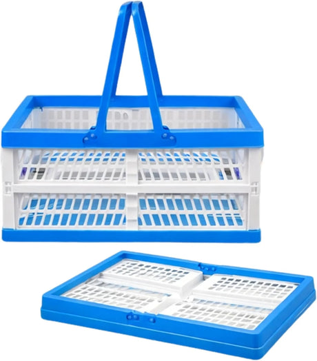 37L Capacity Collapsible Shopping Basket with Integrated Handles, Folds Flat for Easy Storage