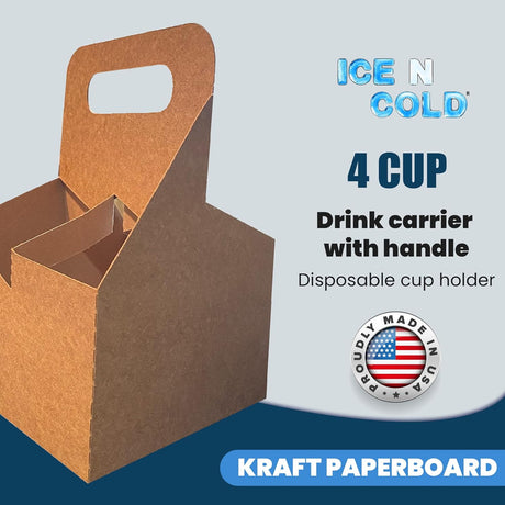 4 Cup Carrier - Eco Friendly Heavy Duty Kraft Corrugate Paperboard Carrier