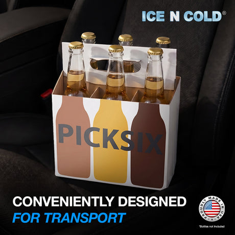 6pk Pick Six Cardboard Bottle Holder (White Pick Six) 12oz Bottles & Cans | Made In USA ICE N COLD®