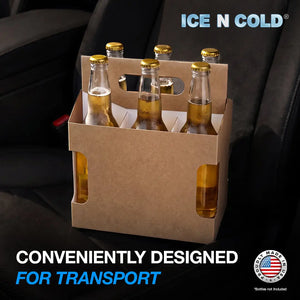 6pk Cardboard Carrier Kraft Die-Cut 12oz - 16oz Bottles 8x7x5 for Convenience Store, Eco-Friendly, Moisture & Humidity Resistant, High Quality 18 Point Wet Board Strength (6 Pack) ICE N COLD®