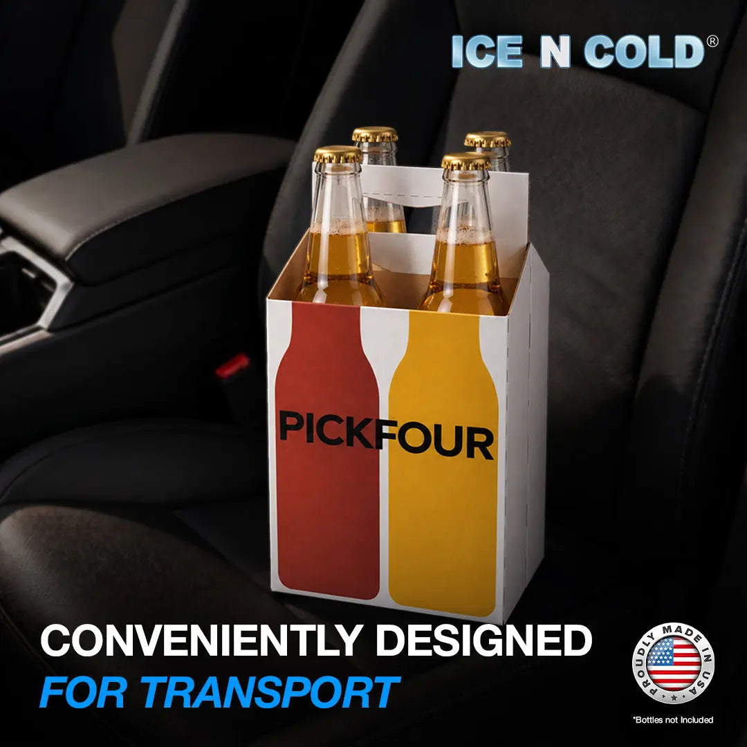 4pk Cardboard Carrier (White PickFour) - 12oz Bottles & Cans ICE N COLD®