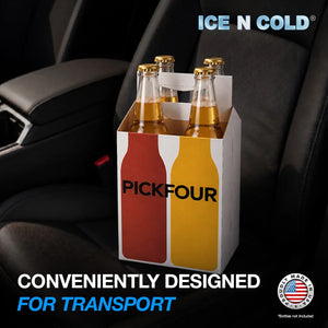 4pk Cardboard Carrier (White PickFour) - 12oz Bottles & Cans ICE N COLD®