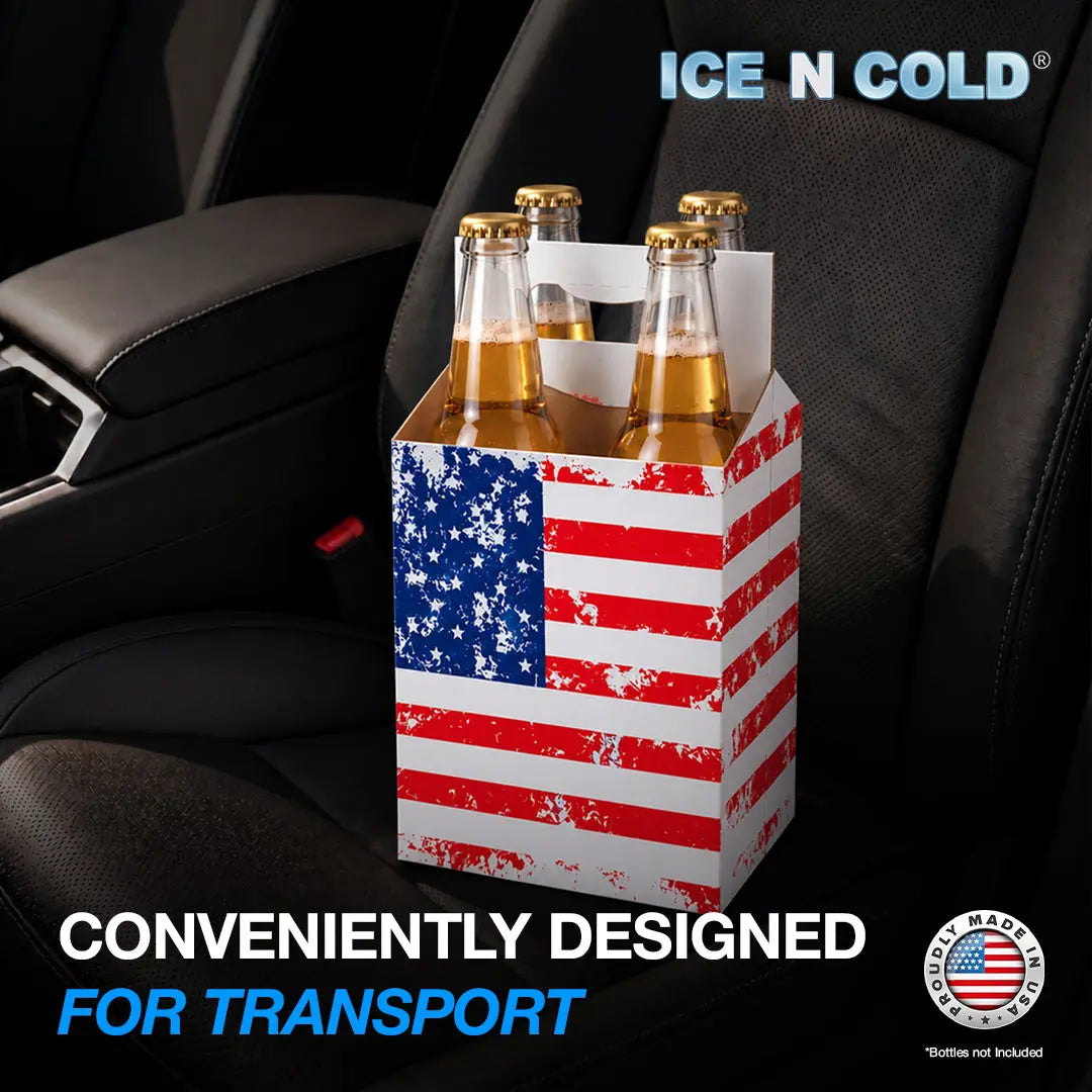 4pk Cardboard Carrier (American Flag) - 12oz Bottles & Cans ICE N COLD®