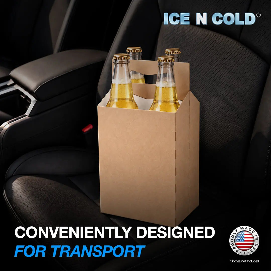 4pk Cardboard Carrier (Kraft Brown) - 12oz Bottles & Cans ICE N COLD®