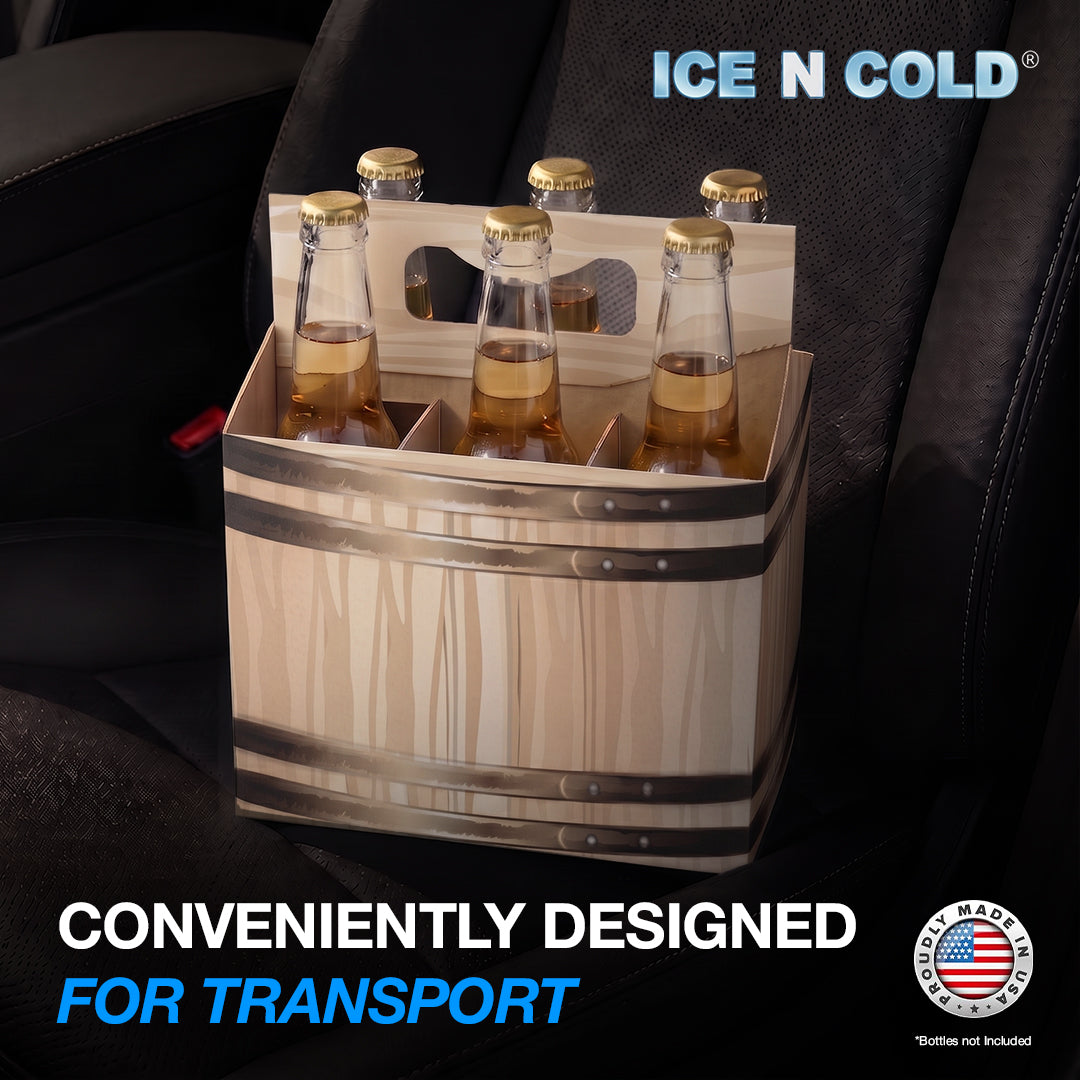 6pk Cardboard Carrier (Barrel) 12oz Bottles & Cans | Made In USA ICE N COLD®