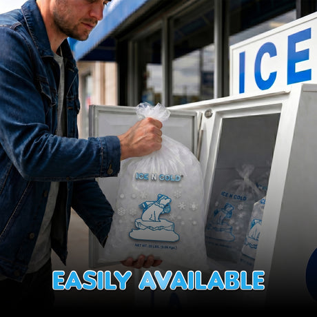 ICE N COLD® 20lb Ice Bags with Drawstring Closure | 50 mic Thickness | Portable Storage and Freezer Keeper