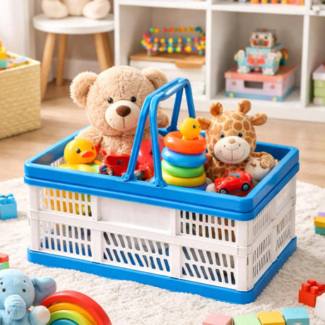 37L Capacity Collapsible Shopping Basket with Integrated Handles, Folds Flat for Easy Storage