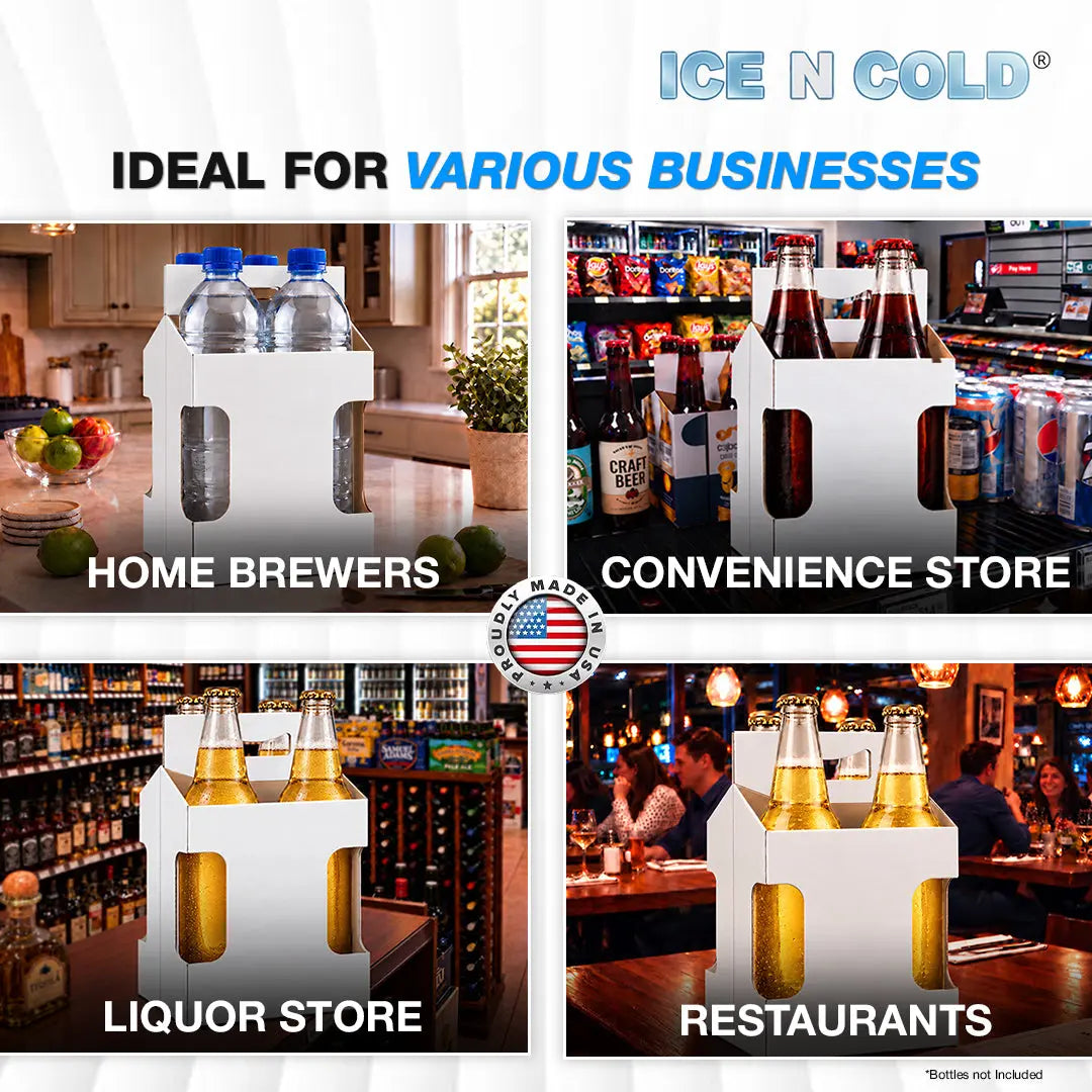 4pk Cardboard Carrier (White, Label View) - 12oz Bottles & Cans (Copy) ICE N COLD®