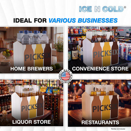6pk Pick Six Cardboard Bottle Holder (White Pick Six) 12oz Bottles & Cans | Made In USA ICE N COLD®