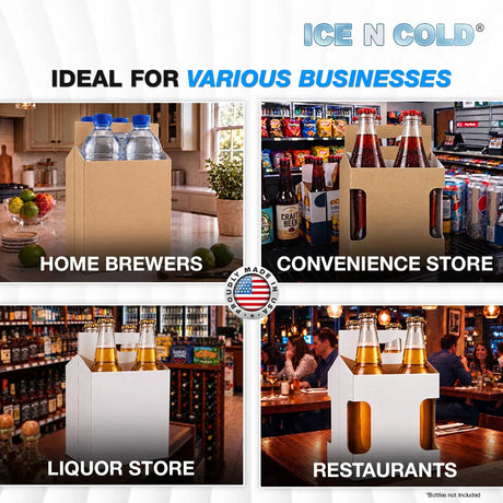 4pk Cardboard Carrier (Variety, White & Kraft, Plain & Die-Cut Label View) - 12oz Bottles & Cans ICE N COLD®
