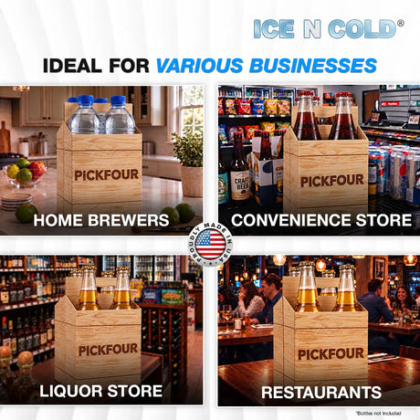 4pk Cardboard Carrier (Crate PickFour) - 12oz Bottles & Cans ICE N COLD®