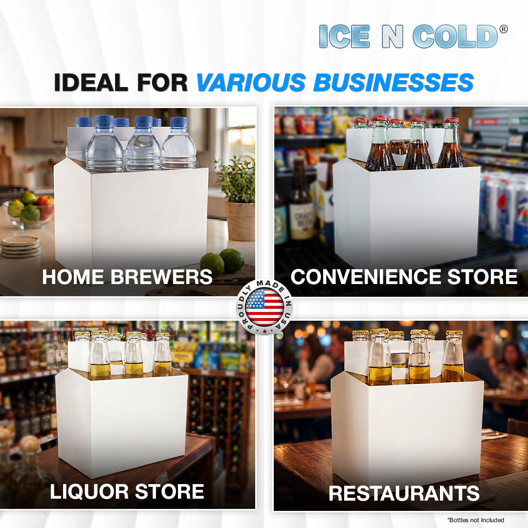 6pk Econo Pack Six Pack Cardboard Bottle Holder | Fits 12-16oz bottles | 140 Pack ICE N COLD®