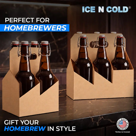 6pk Cardboard Wine Bottle Carrier (Kraft Brown) - 750ml & 22oz Wine & Beer Bottles ICE N COLD®