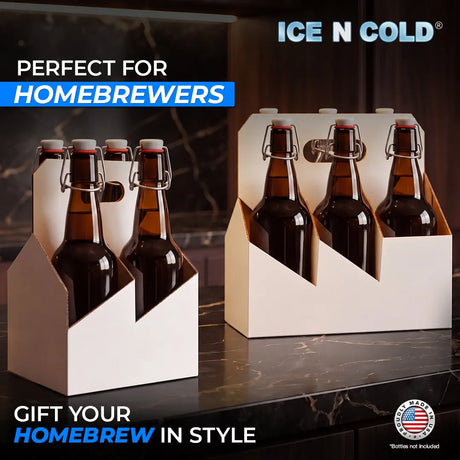 4pk Cardboard Wine Bottle Carrier (White) - 750ml & 22oz Wine & Beer Bottles ICE N COLD®