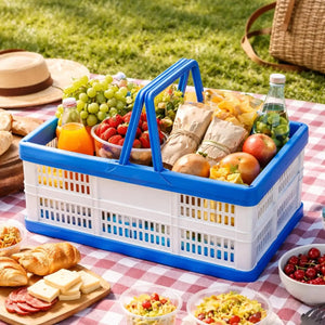 37L Capacity Collapsible Shopping Basket with Integrated Handles, Folds Flat for Easy Storage