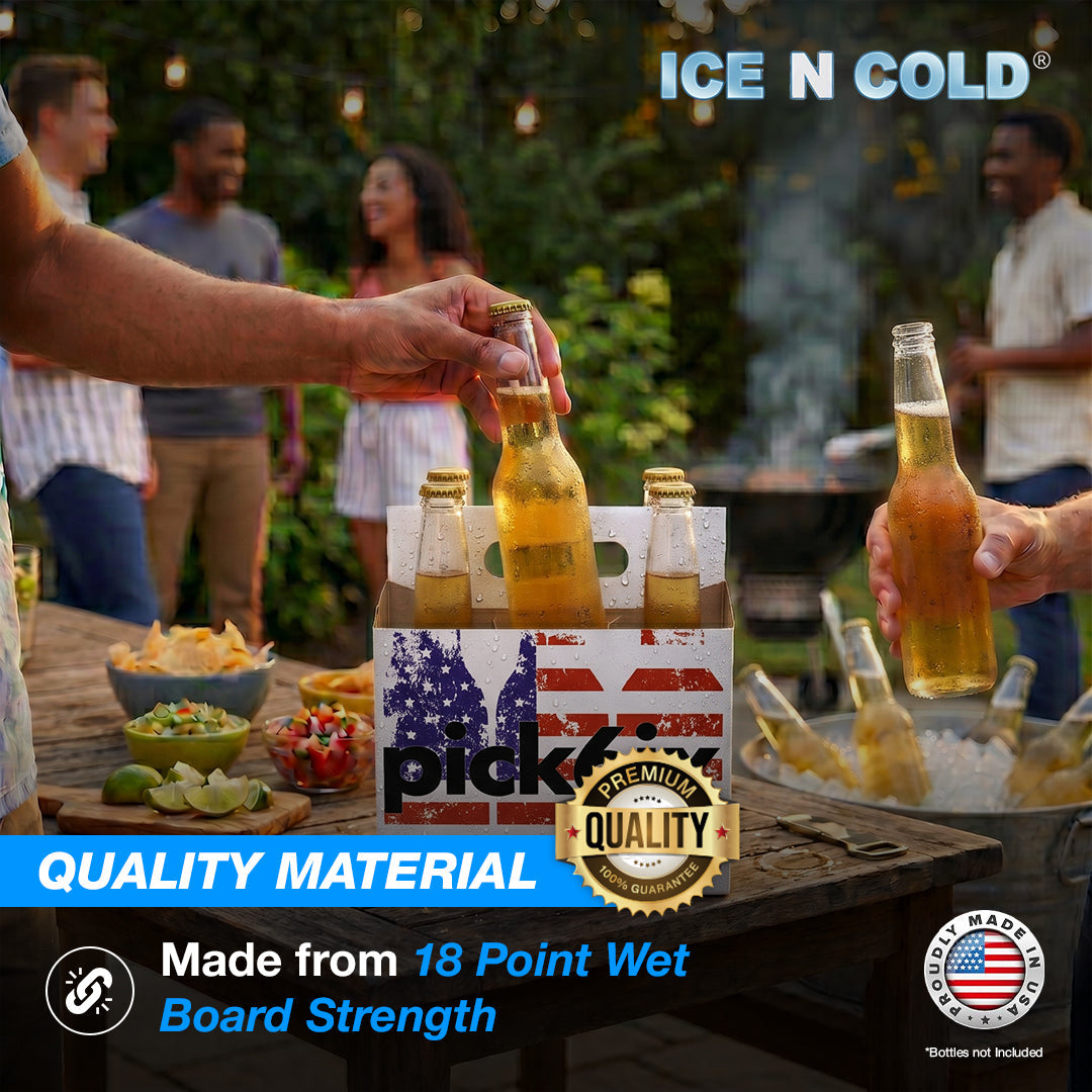 6pk Cardboard Carrier (Flag) 12oz Bottles & Cans | Made In USA ICE N COLD®