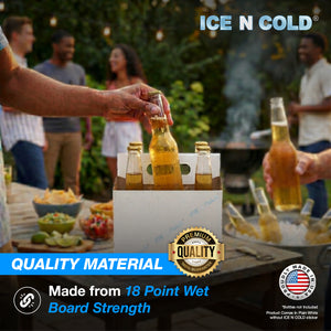 ICE N COLD® Econo Pack Six Pack Cardboard Bottle Holder | Fits 12-16oz bottles | 140 Pack ICE N COLD®