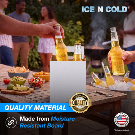 4pk Cardboard Carrier (White) - 12oz Bottles & Cans ICE N COLD®