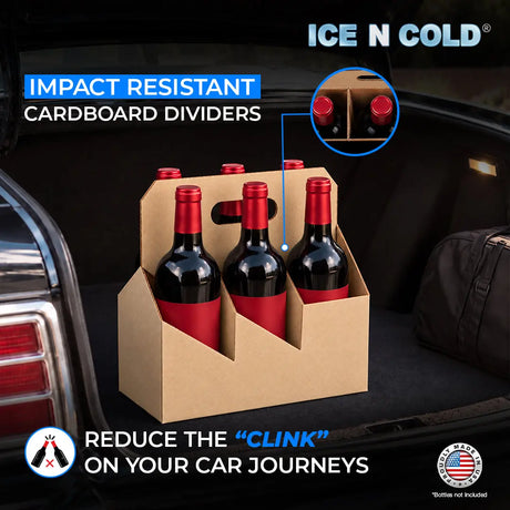 6pk Cardboard Wine Bottle Carrier (Kraft Brown) - 750ml & 22oz Wine & Beer Bottles ICE N COLD®