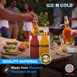4pk Cardboard Carrier (White PickFour) - 12oz Bottles & Cans ICE N COLD®