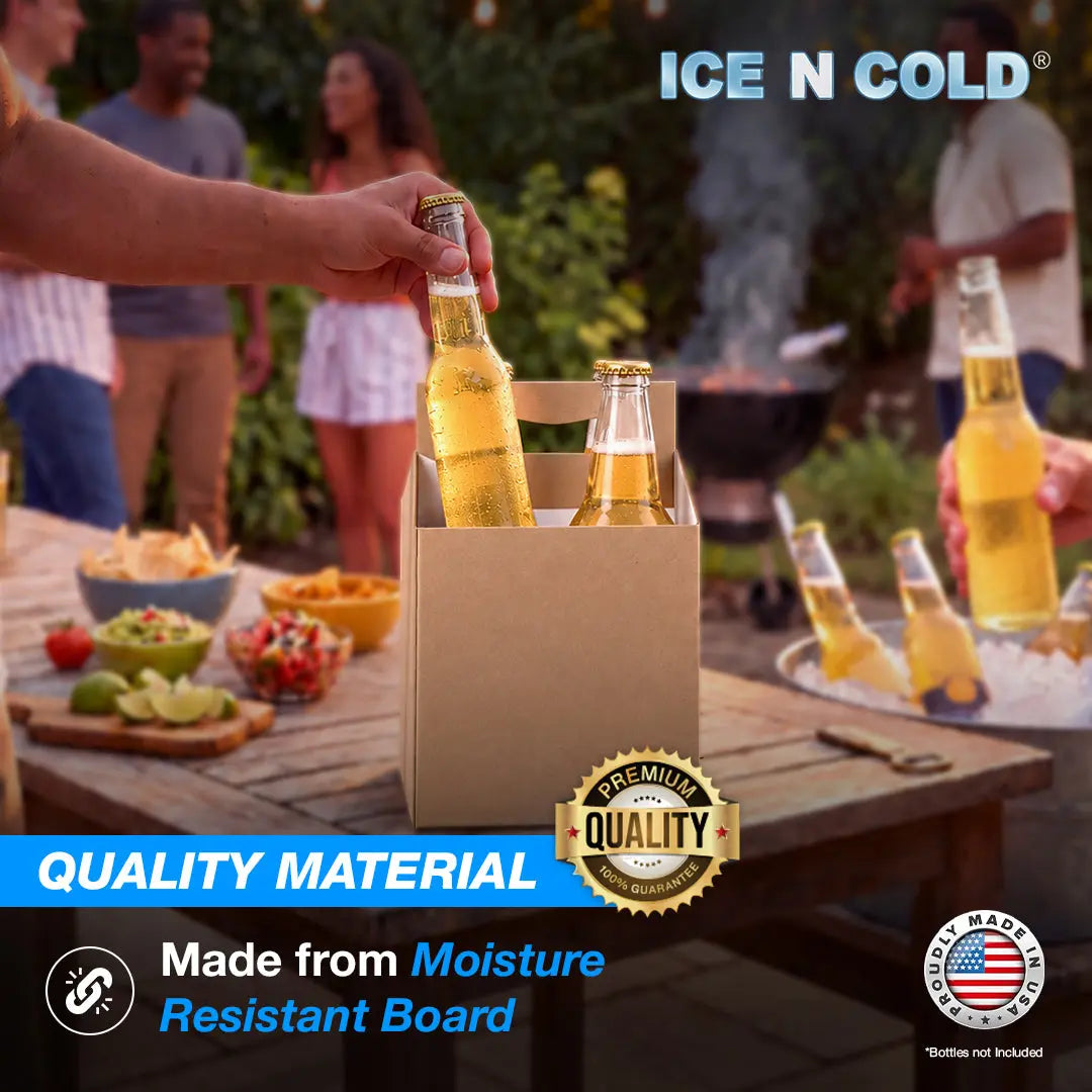 4pk Cardboard Carrier (Kraft Brown) - 12oz Bottles & Cans ICE N COLD®