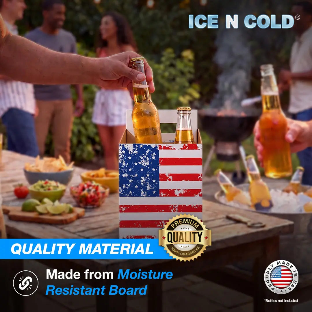 4pk Cardboard Carrier (American Flag) - 12oz Bottles & Cans ICE N COLD®