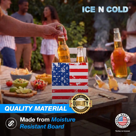 4pk Cardboard Carrier (American Flag) - 12oz Bottles & Cans ICE N COLD®